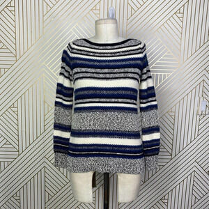 Vince Textured‎ Stripe Wool Sweater in Blue Cream Black Size US XXS